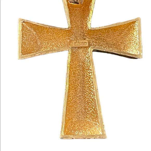 Vintage brushed gold large cross necklace pendant - Picture 3 of 6